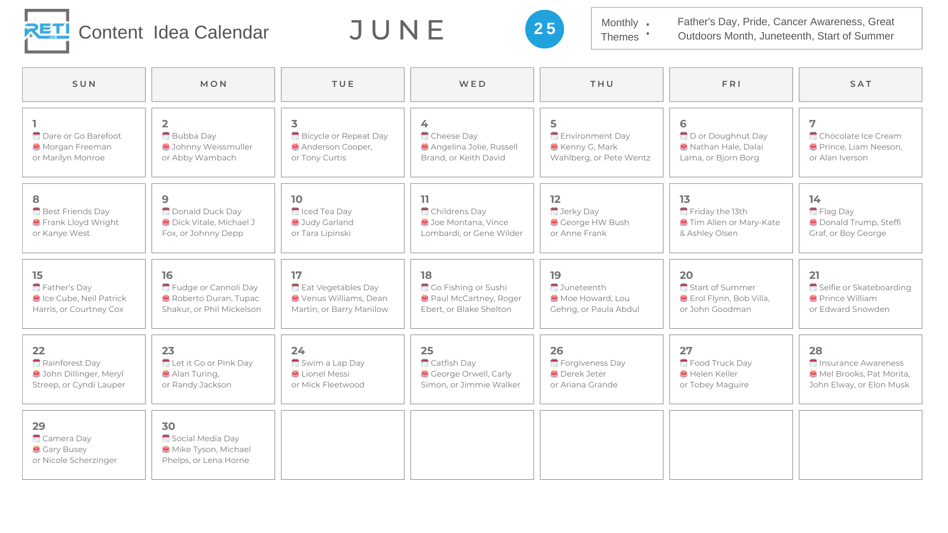 RETI 2025 Content Idea Posting Calendar June