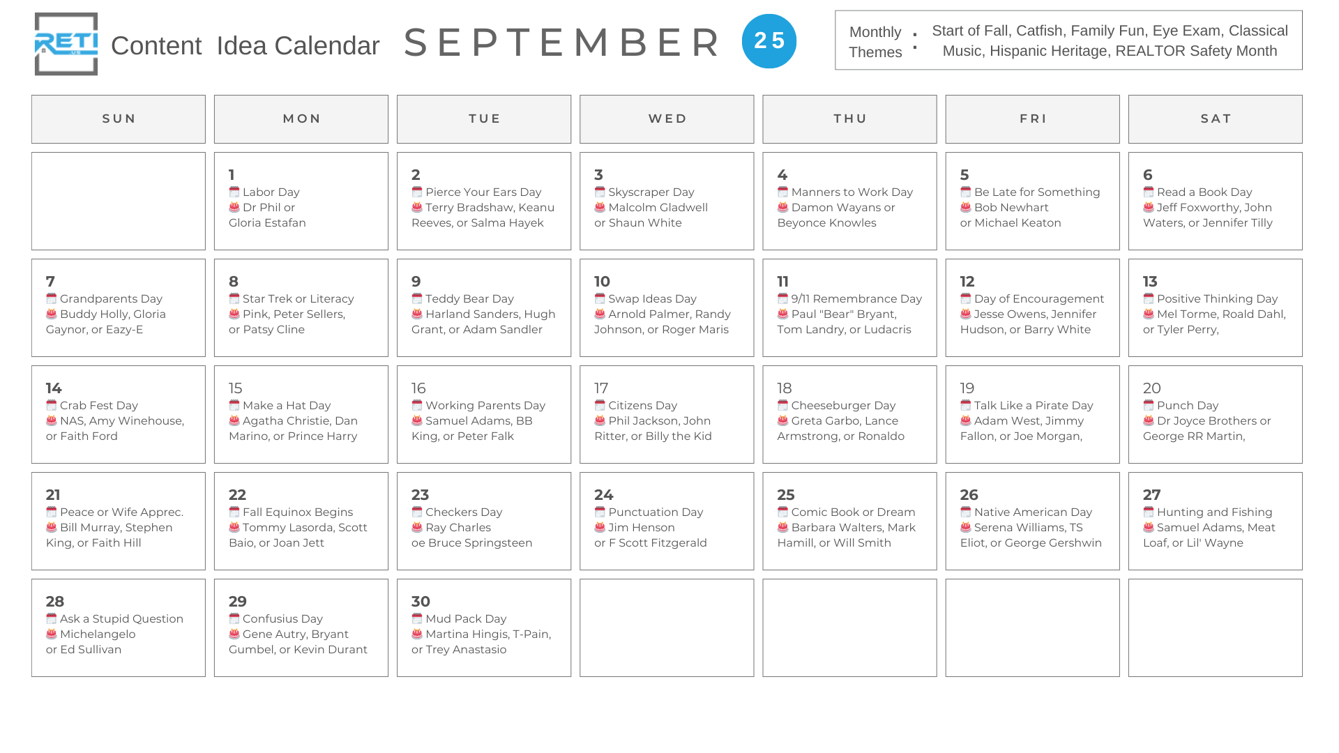 RETI 2025 Content Idea Posting Calendar September